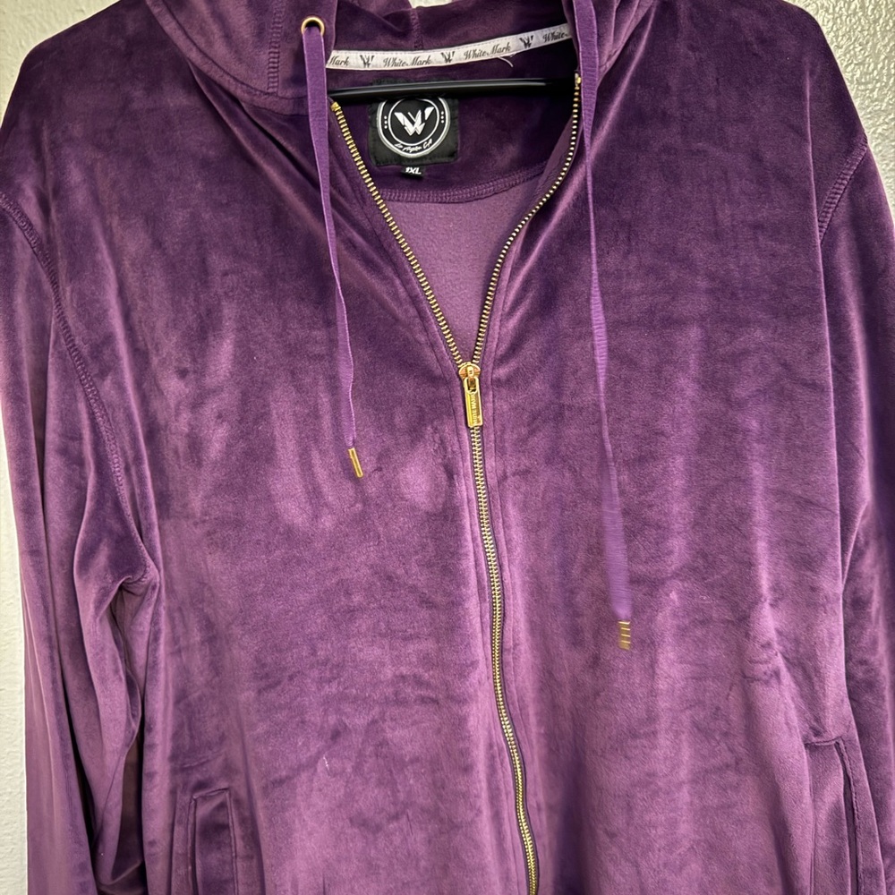 White Mark Purple Velvet Hoodie Jacket